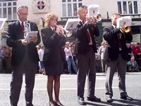 Mal, Helen, Andy and Patrick doing their bit in 'Trumpet Blues' for the crowd and dignatories at the County Hotel, Durham (apologies to Andrea and Colin ~ out of shot)